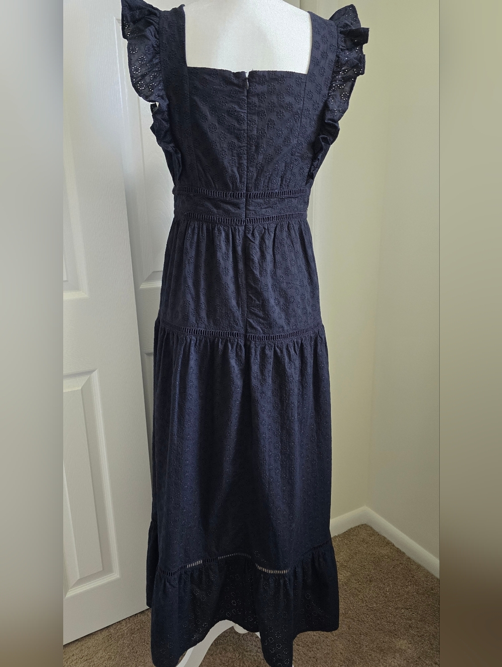 Ann Taylor Black Eyelet Maxi Dress with Ruffle Straps, Size 8 - Picture 5 of 10